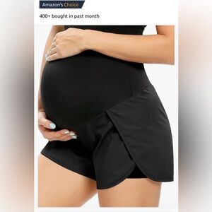 Black Maternity Over the Belly Athletic Shorts